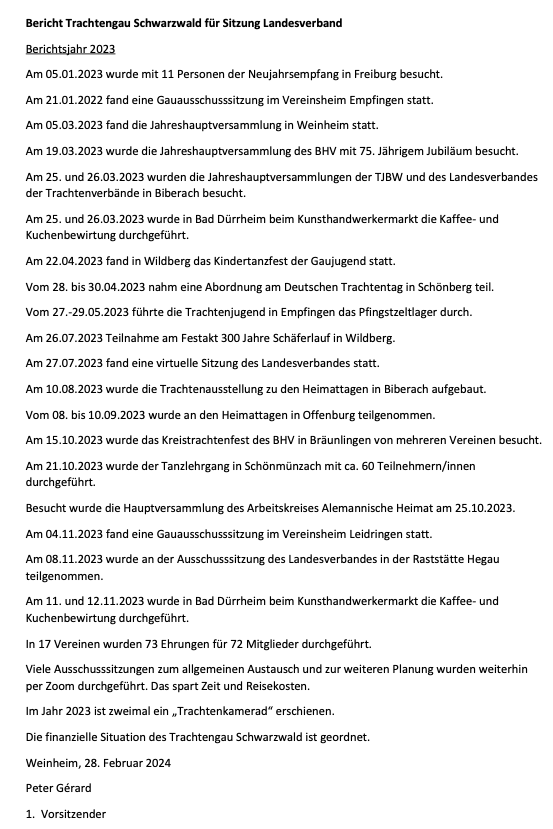 Bericht Trachtengau Schwarzwald 2023